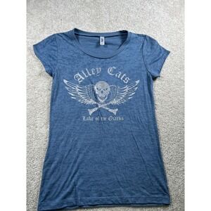 Alley‎ Cats Shirt Womens Small Blue Lake of the Ozarks Skull Wings Graphic Tee